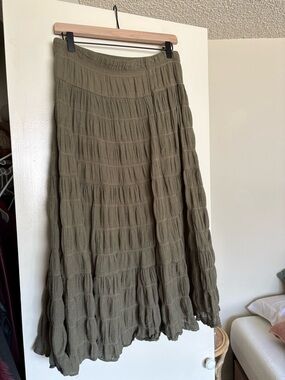 Max Studio Olive Green Tiered Maxi Skirt